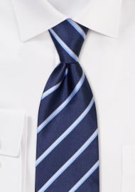 Navy and Silver Striped Mens Neck Tie