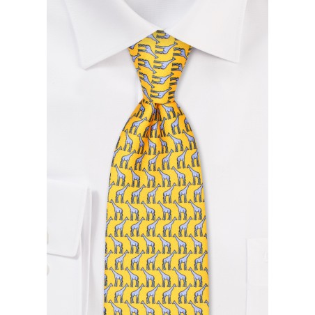 Yellow Giraffe Print Tie in XL