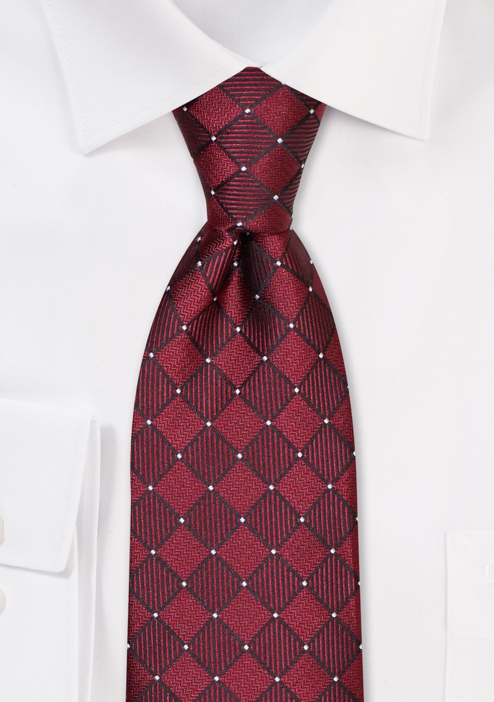 Cabernet Red Tie with Woven Check Design