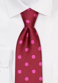 Cherry Red and Pink Polka Dot Tie for Kids