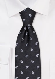 Black Tie with Intricate Silver Paisleys
