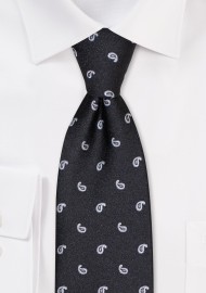 Black Kids Tie with Tiny Woven Paisley Pattern