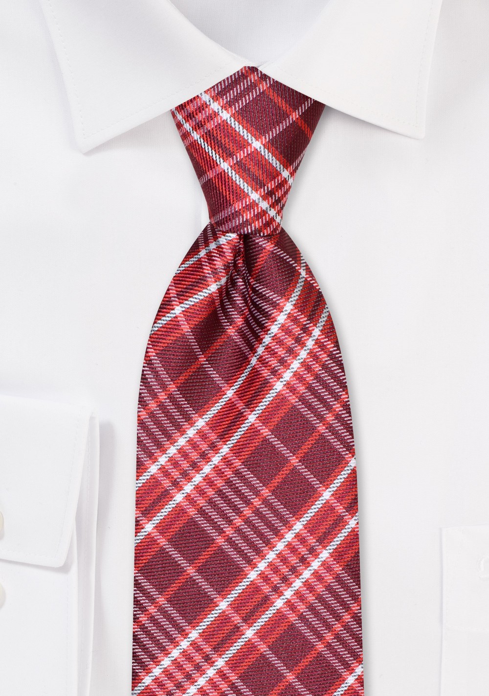 Trendy Tartan Mens Tie in Red and White