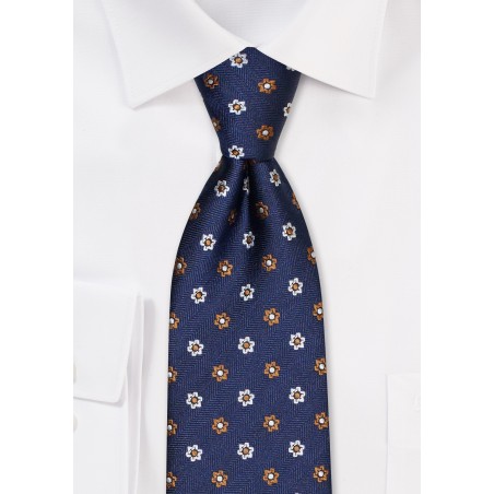 Navy, Copper, and White Kids Floral Tie