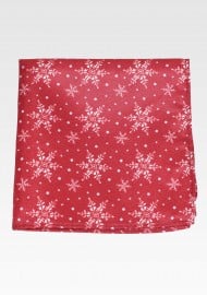 Snowflake Print Pocket Square in Red and Silver
