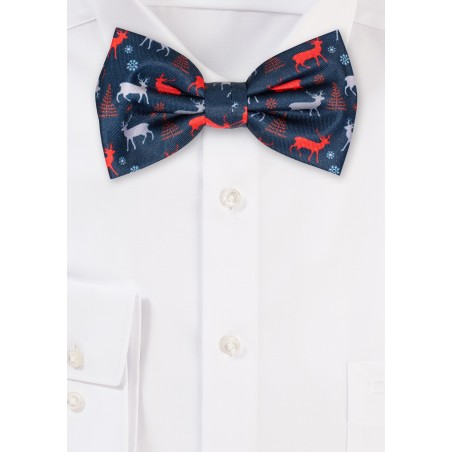 Teal and Red Christmas Print Bowtie