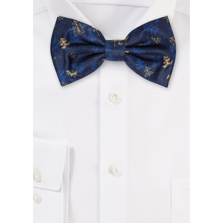 Navy and Gold Pine Tree Print Bowtie