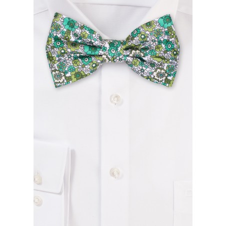 Floral Bowtie in Greens and White
