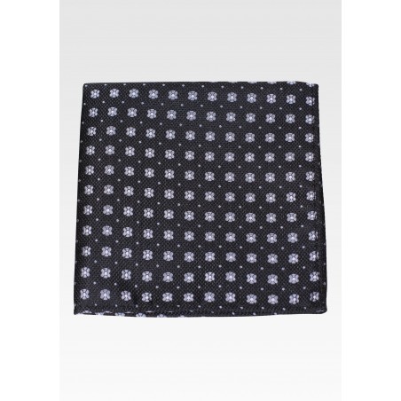 Black Pocket Square with Gray Floral Weave