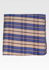 Tartan Pocket Square in Navy and Antique Gold
