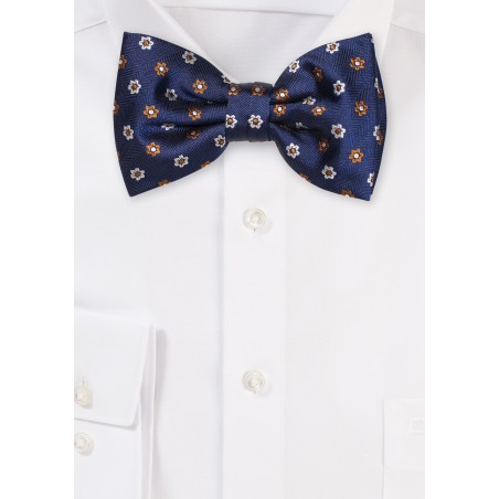 Navy and Bronze Floral Bowtie