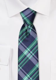 Navy and Green Skinny Tartan Tie