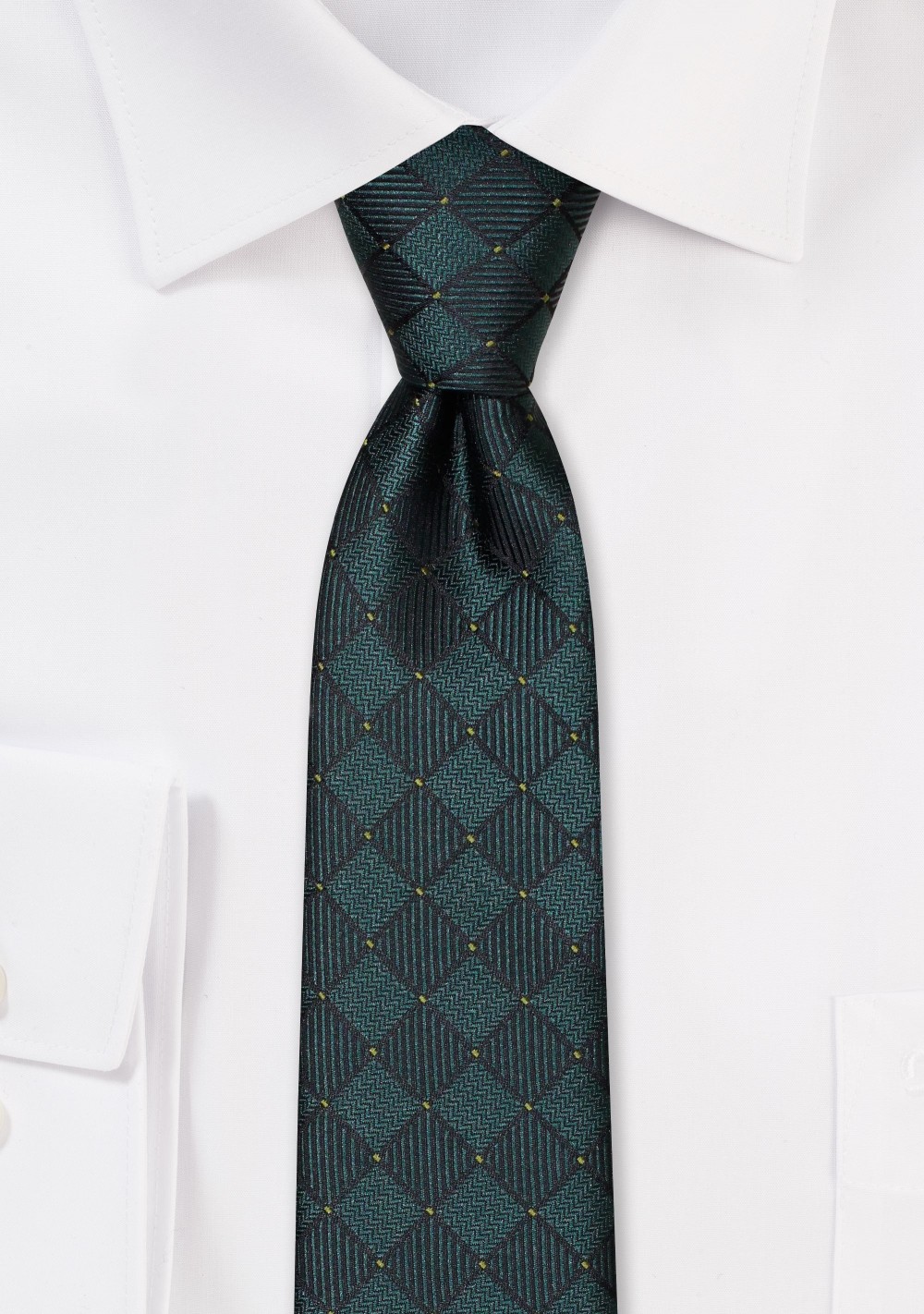 Dark Green Skinny Tie with Checks