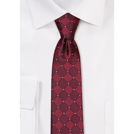 Wine Red Skinny Tie with Checks