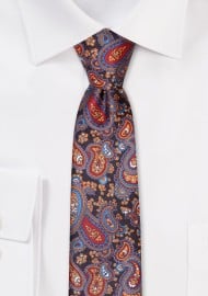 Skinny Paisley Tie in Burgundy, Gold, and Gray