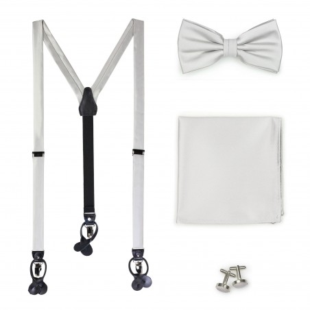 Light Silver Suspender and Bow Tie Accessory Set