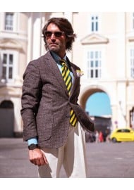 Blue and Yellow Striped Tie Styled
