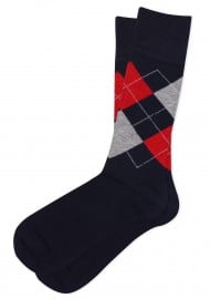 Argyle Check Dress Socks in Navy, Cherry, and Gray