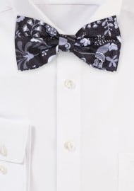 Black and Silver Floral Bow Tie