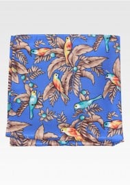 Blue and Gold Bird Print Pocket Square