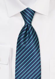 Thin Striped Repp Tie in Navy and Turquoise