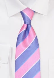 Elegant Summer Tie in Navy and Pink Stripes