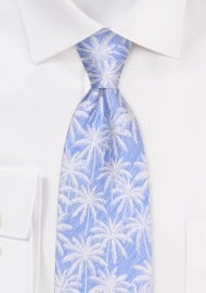 Light Blue Linen Silk Tie for Kids with Palm Trees