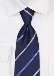 Blue Linen Silk Striped Tie