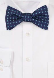Blue Bowtie with Intricate Tiny Floral in Green