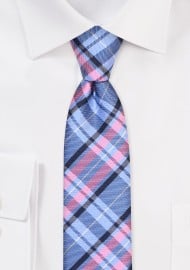 Blue and Pink Tartan Skinny Tie