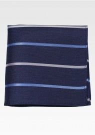 Denim Blue Linen Silk Pocket Square with Stripes