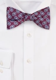 Burgundy and Silver Paisley Bowtie