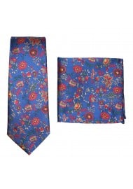 Retro Floral Silk Tie and Pocket Square Set