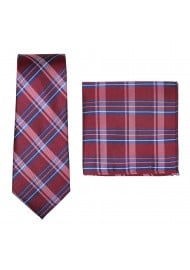 Wine Red and Blue Checkered Tie Set