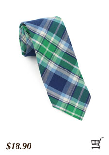 narrow cotton tie green blue