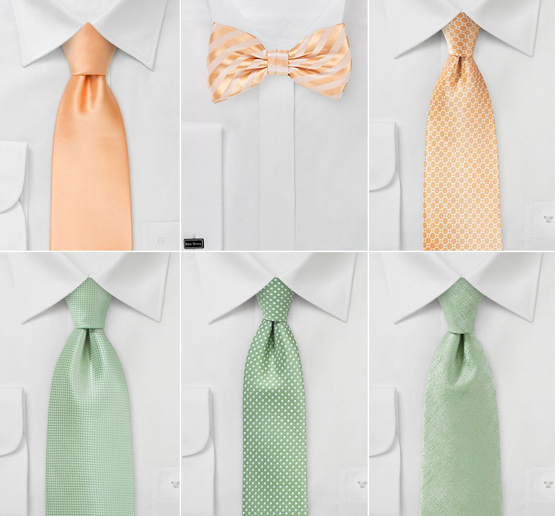 Wedding Ties in Sage and Peach