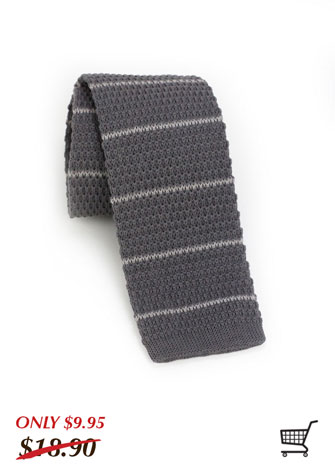 gray silver knit striped necktie