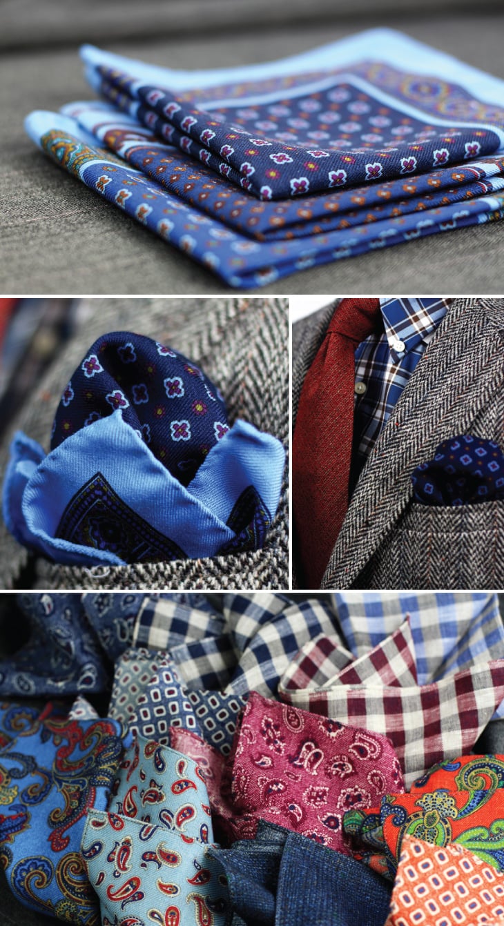 NEW Italian Winter Pocket Squares in Printed Wool