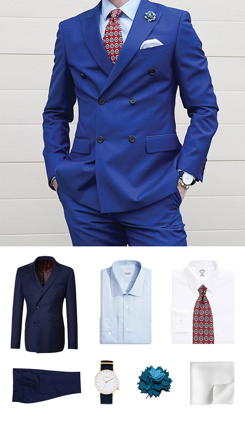 Look Of The Week: Port Red Medallion Tie and Blue Suit